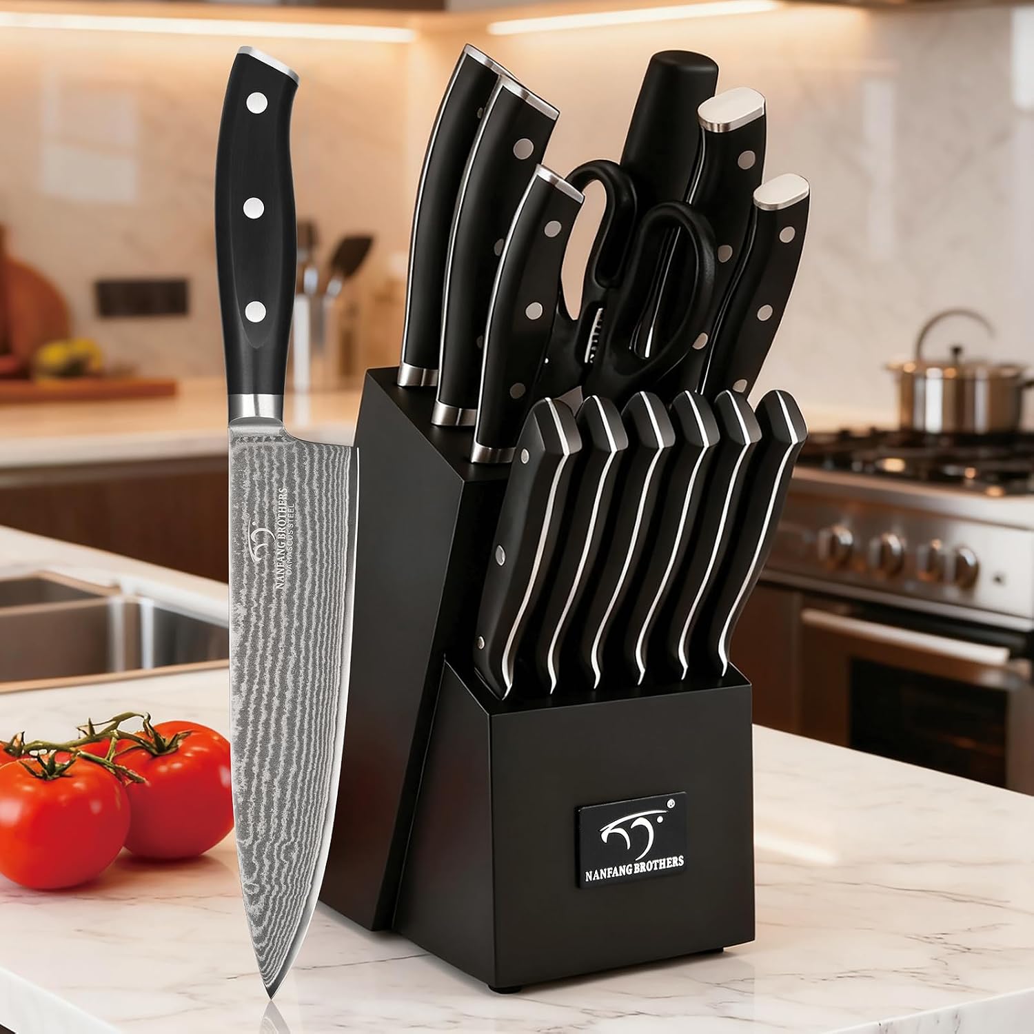 NANFANG BROTHERS Damascus Kitchen Knife Set 14 Pieces with Shears